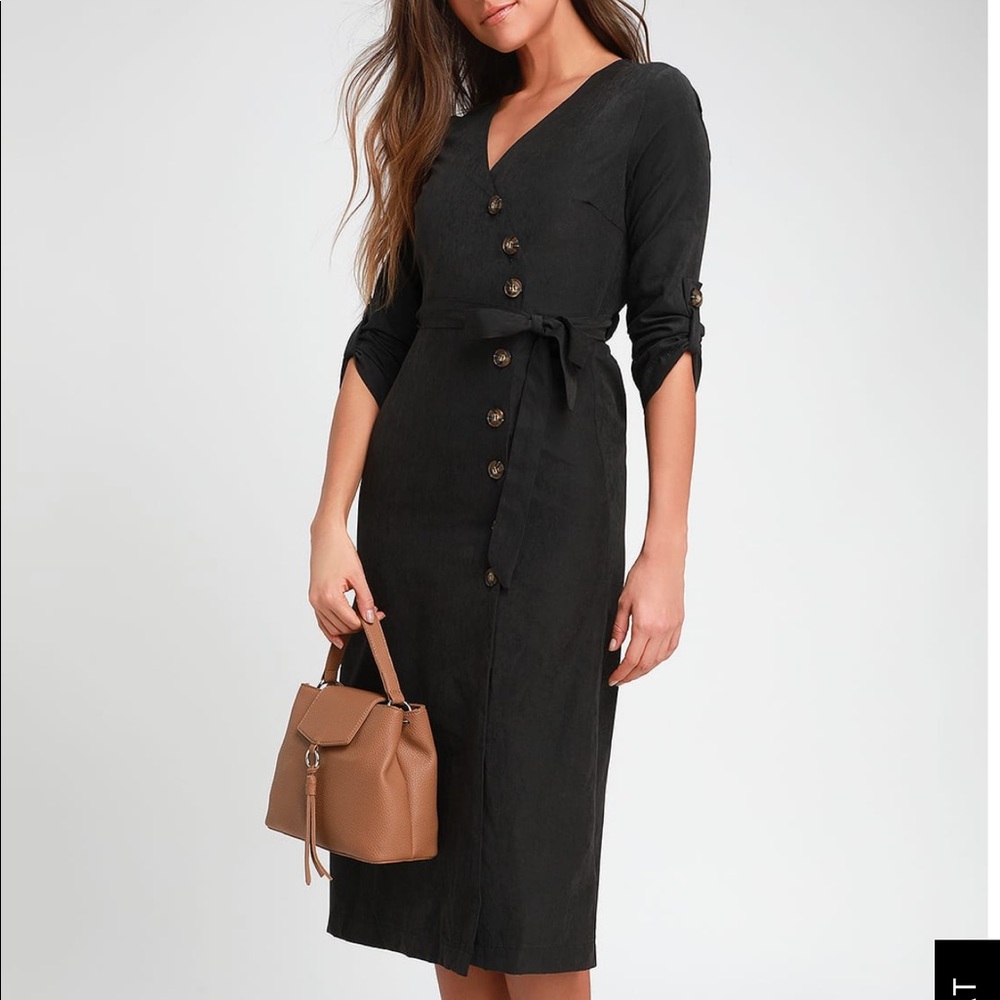 Lulu’s Black Suede Button Up Midi Dress